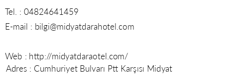 Midyat Dara Otel telefon numaralar, faks, e-mail, posta adresi ve iletiim bilgileri